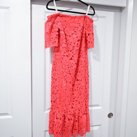 Shoshanna Size 6 Anthropologie Venetian Off the Shoulder Lace Pink Dress - Picture 3 of 10